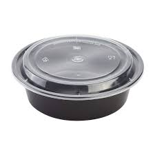 [RO-32] 32 oz Black Round Microwave Combo 7" GD