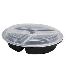 [RO-348] 38 oz 3 Comp Round Black Microwave Combo 9" GD